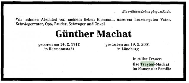 Machat Guenther 1912-2001 Todesanzeige